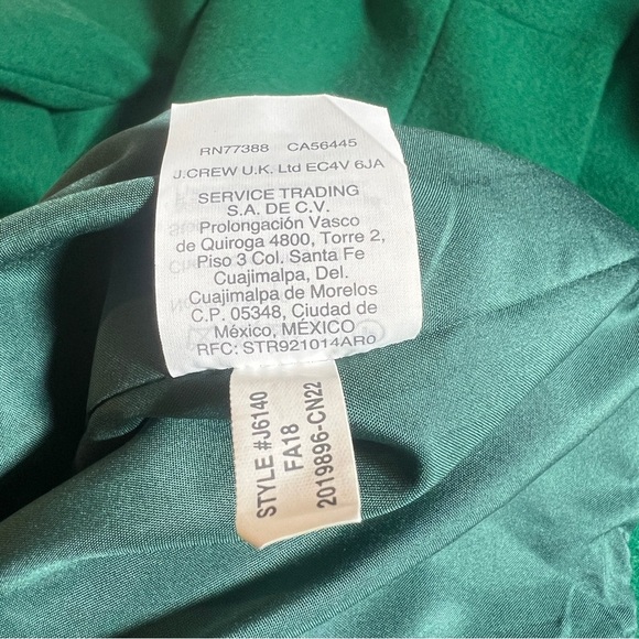J Crew Wool Blend Kelly Green Peacoat w/ Hidden Gold Zipper, Size 2 - Picture 10 of 11
